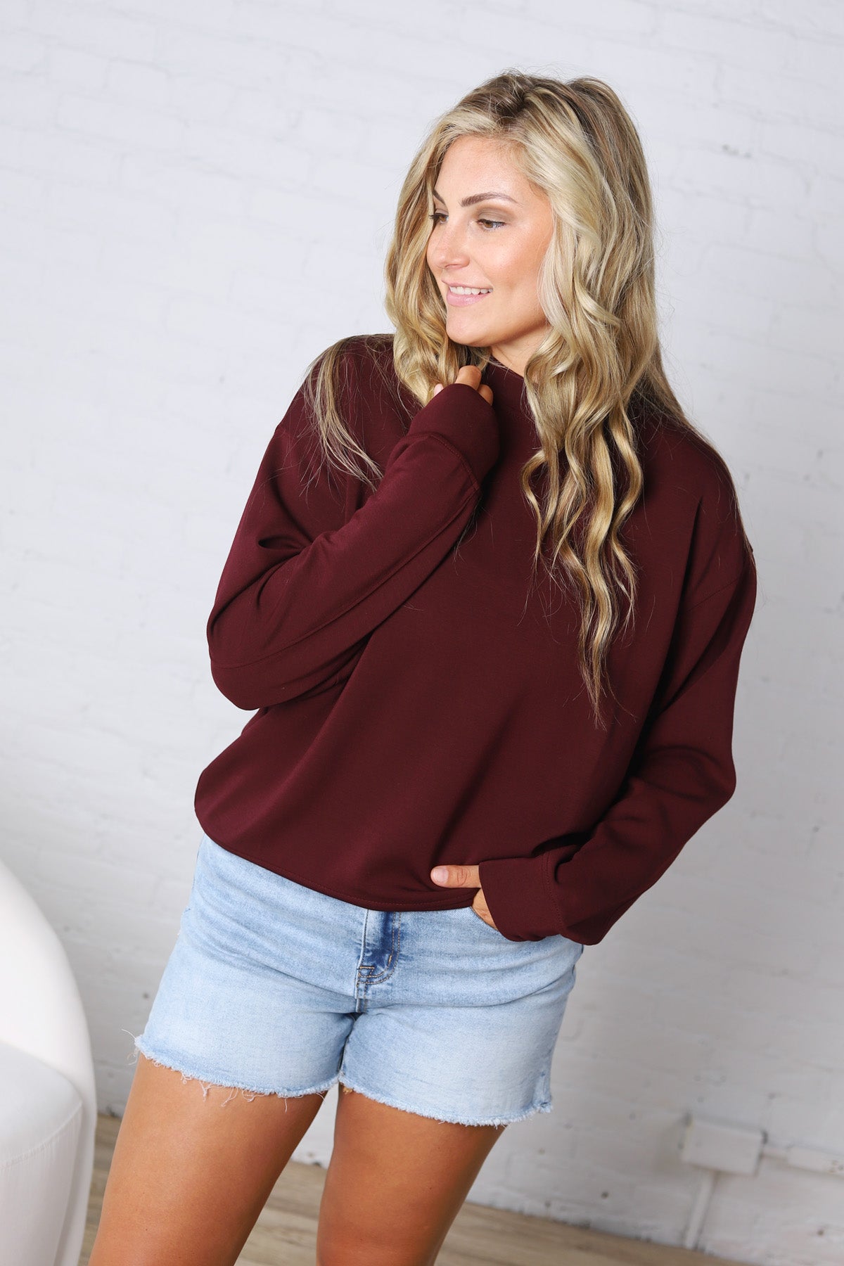 Modal Scuba Mock Neck Pullover – Dark Cherry