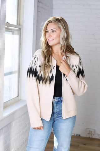 Monroe Fair Isle Zip Front Cardigan Sweater