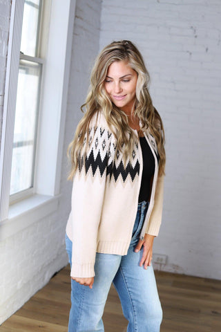 Monroe Fair Isle Zip Front Cardigan Sweater