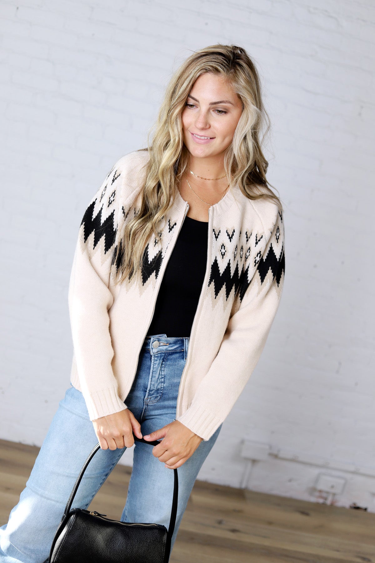 Monroe Fair Isle Zip Front Cardigan Sweater