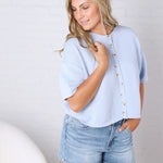 Morgan Button-Up Sweater Knit Top - Blue