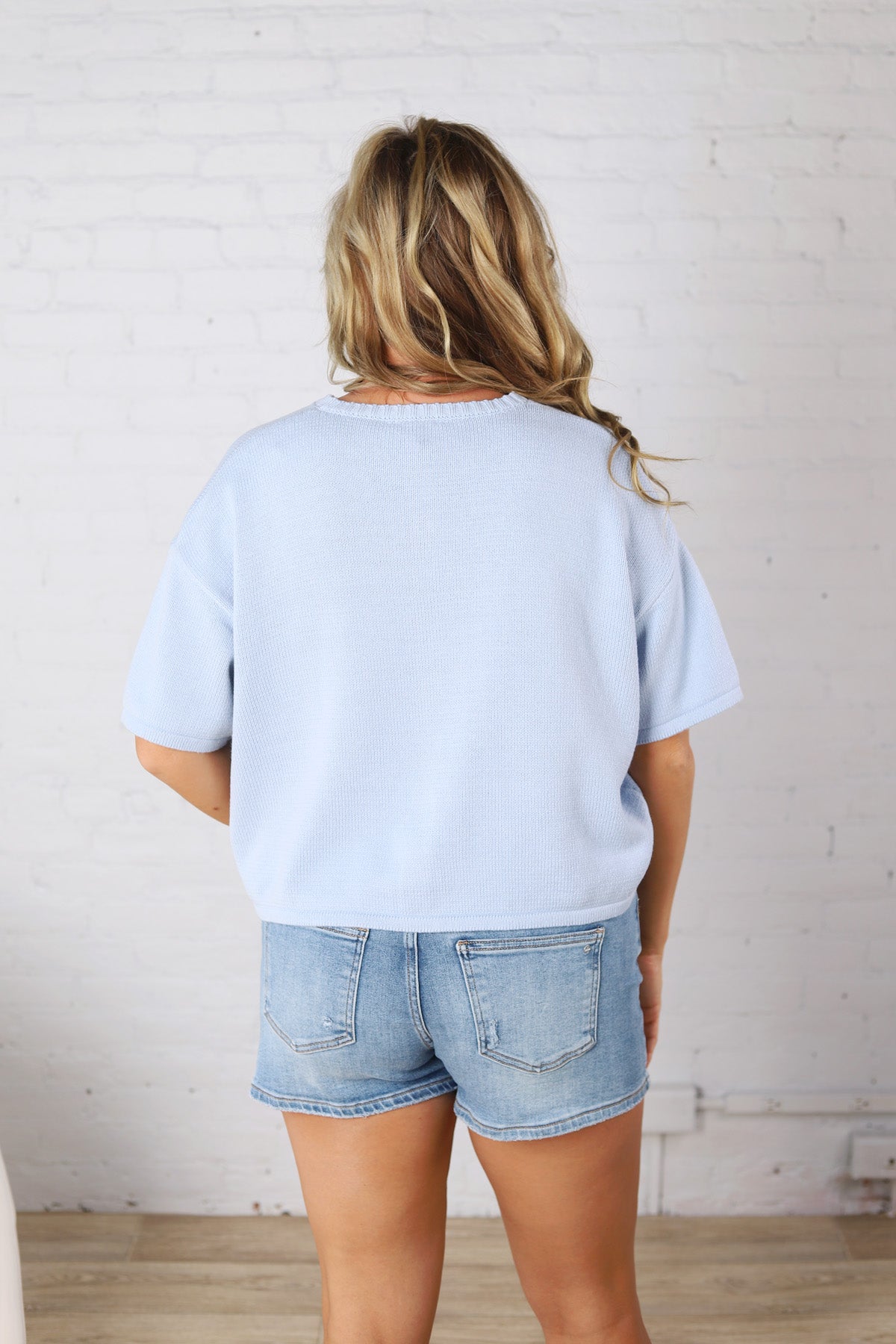 Morgan Button-Up Sweater Knit Top - Blue