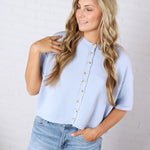 Morgan Button-Up Sweater Knit Top - Blue