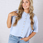 Morgan Button-Up Sweater Knit Top - Blue