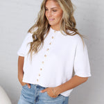 Morgan Button-Up Sweater Knit Top - Off White