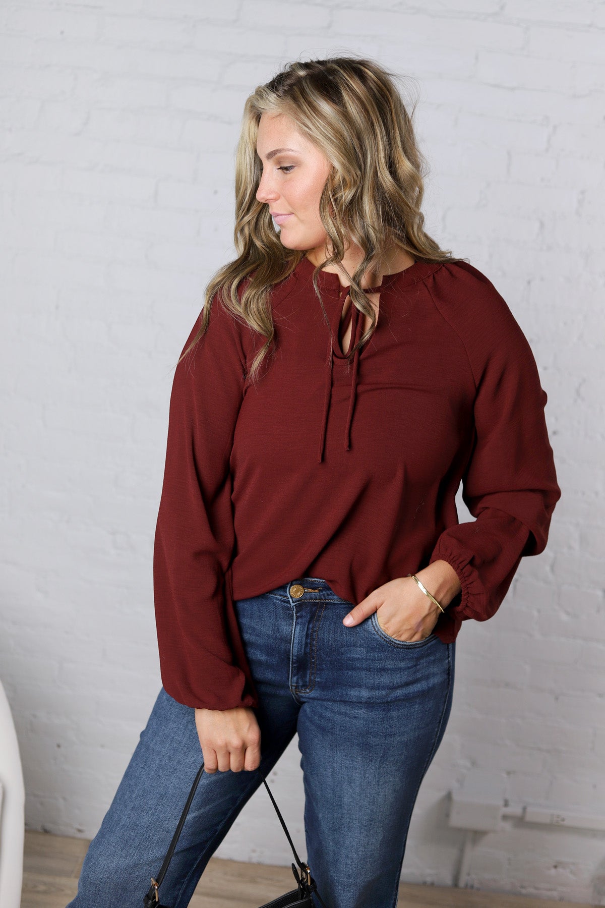 Myla Front Tie Top - Wine
