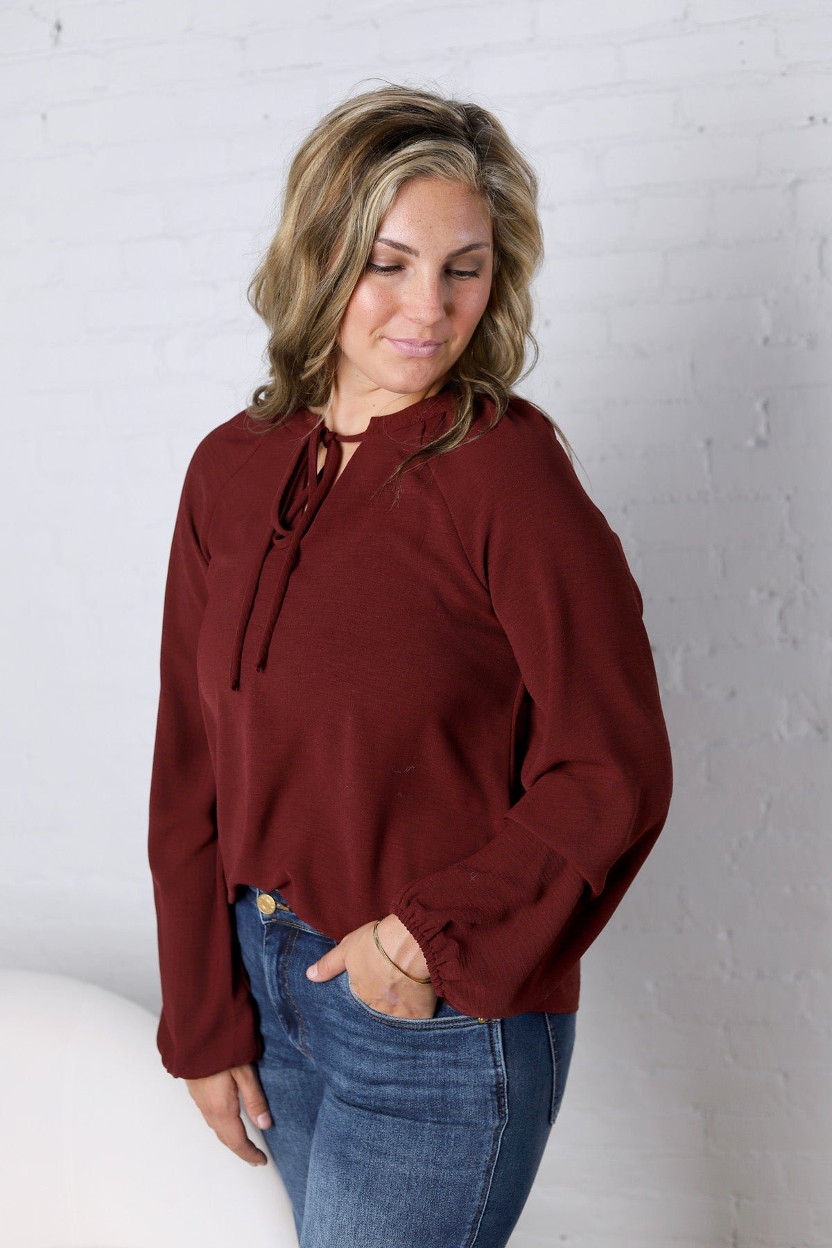 Myla Front Tie Top - Wine
