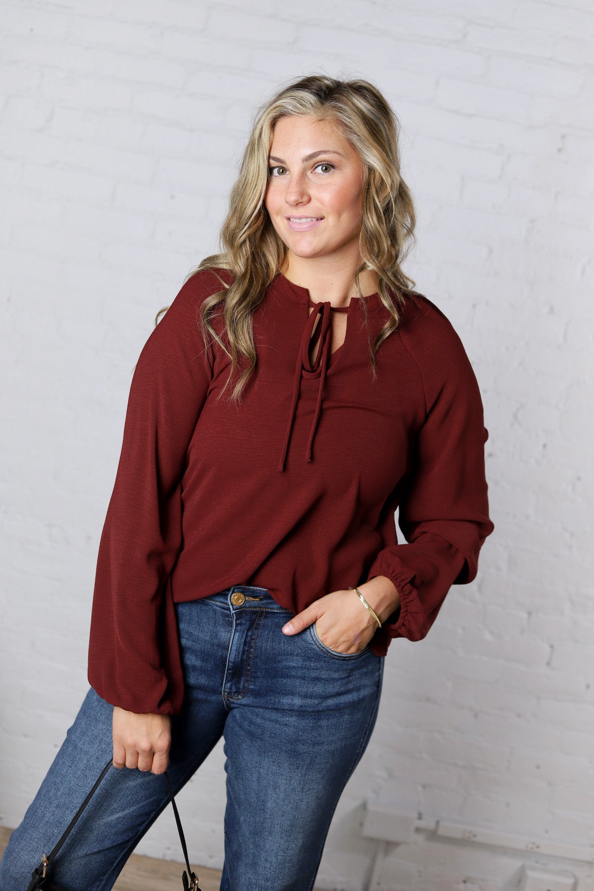 Myla Front Tie Top - Wine FINAL SALE