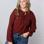 Myla Front Tie Top - Wine