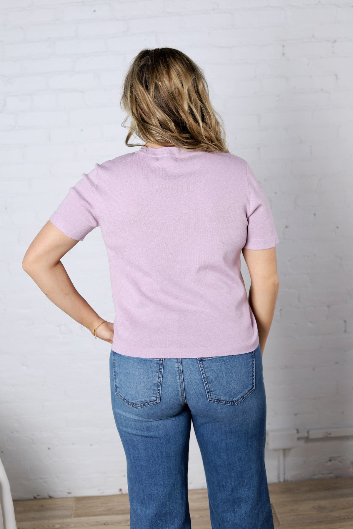 Nalia Cashmere Blended Short Sleeve Sweater - Lavender