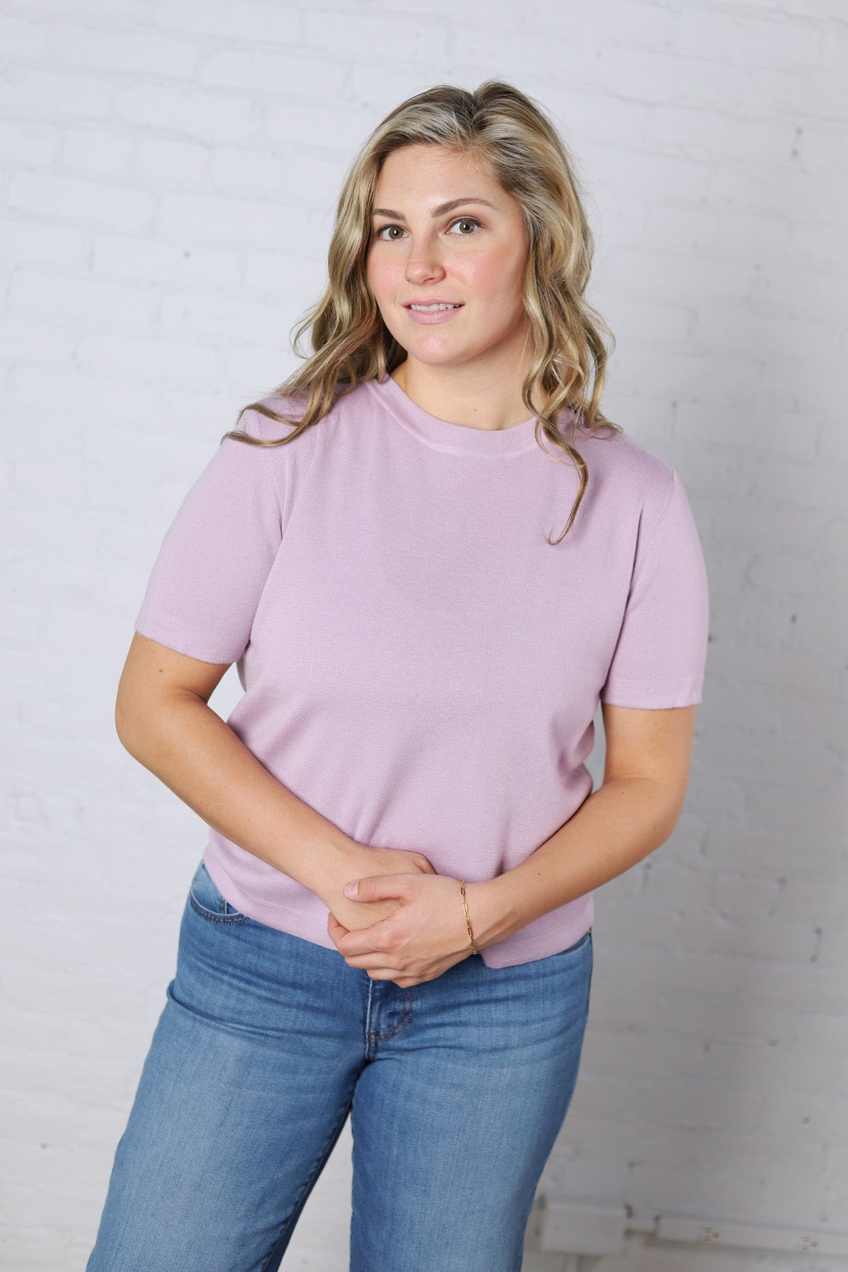 Nalia Cashmere Blended Short Sleeve Sweater - Lavender