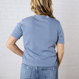 Nalia Cashmere Blended Short Sleeve Sweater - Slate Blue