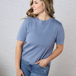 Nalia Cashmere Blended Short Sleeve Sweater - Slate Blue FINAL SALE