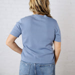 Nalia Cashmere Blended Short Sleeve Sweater - Slate Blue FINAL SALE