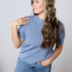 Nalia Cashmere Blended Short Sleeve Sweater - Slate Blue FINAL SALE