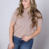 Nalia Cashmere Blended Short Sleeve Sweater - Taupe