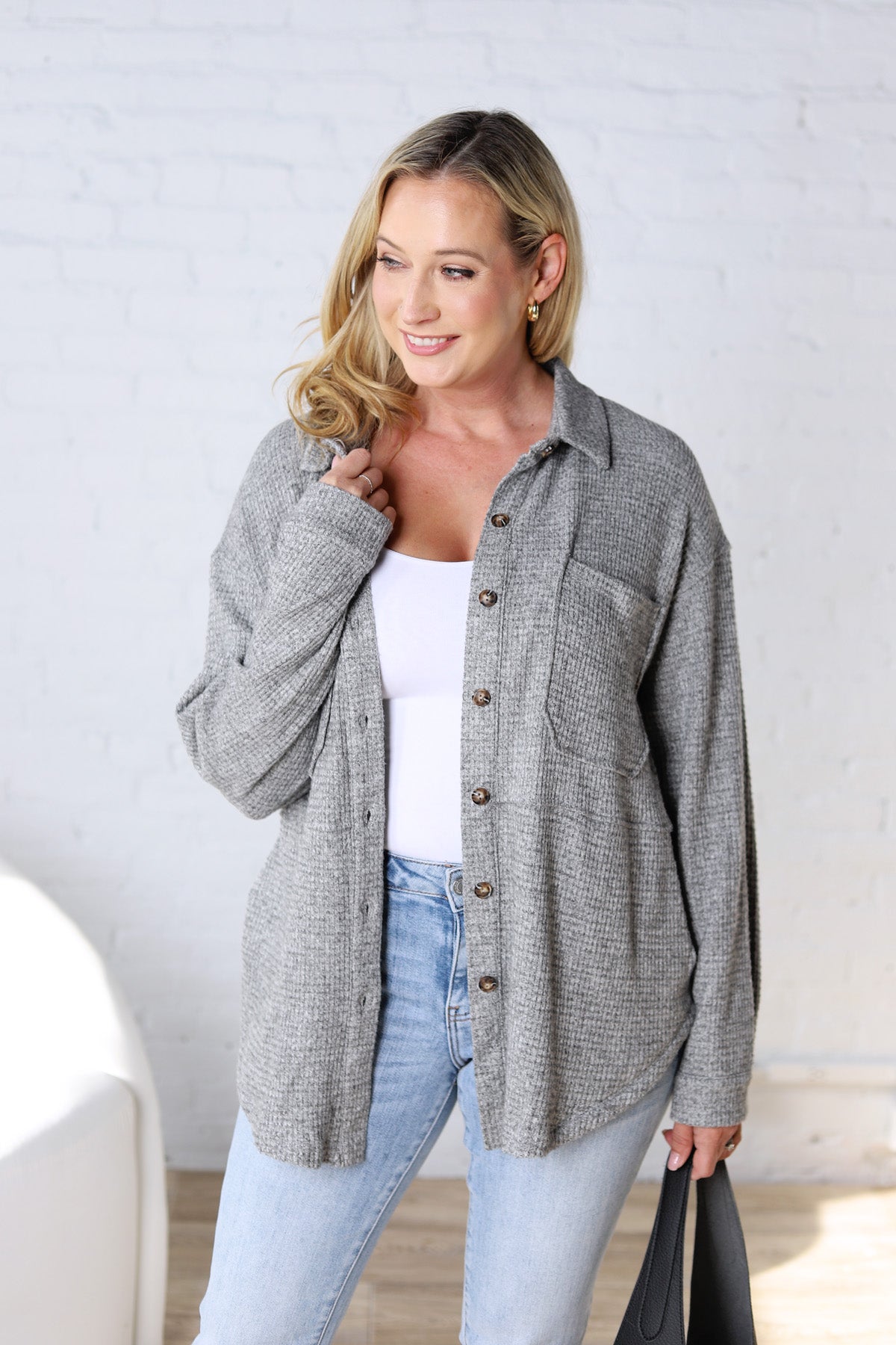 Natalie Waffled Shacket - H. Grey