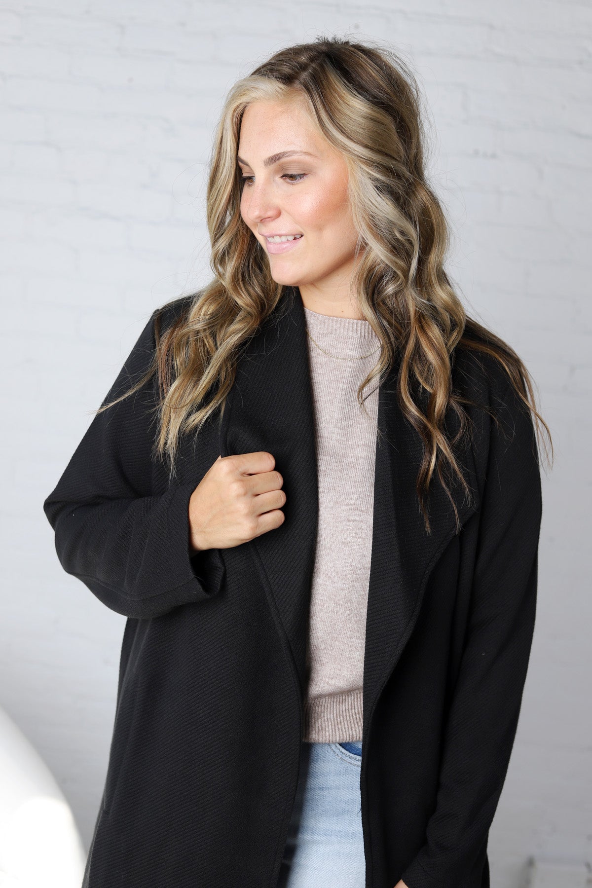 Naya Drape Open Front Coat Jacket - Black