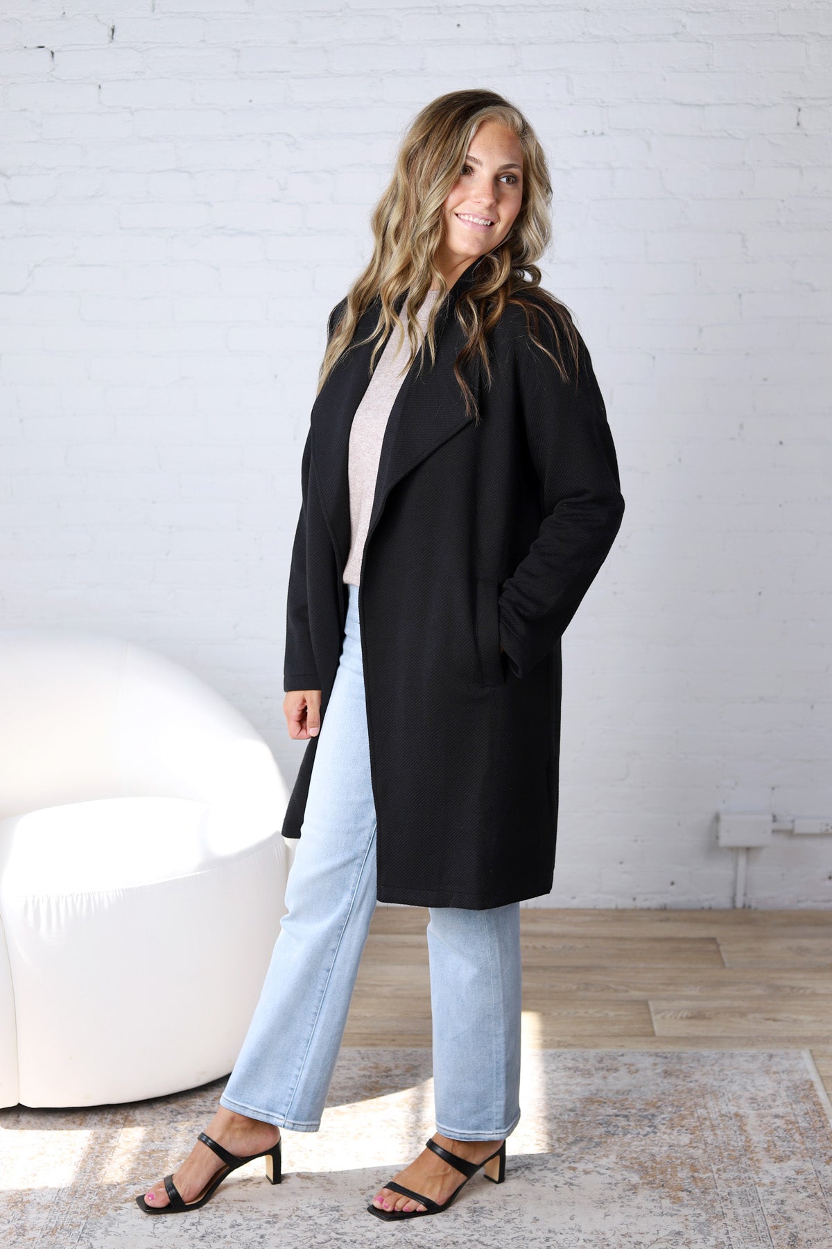 Naya Drape Open Front Coat Jacket - Black