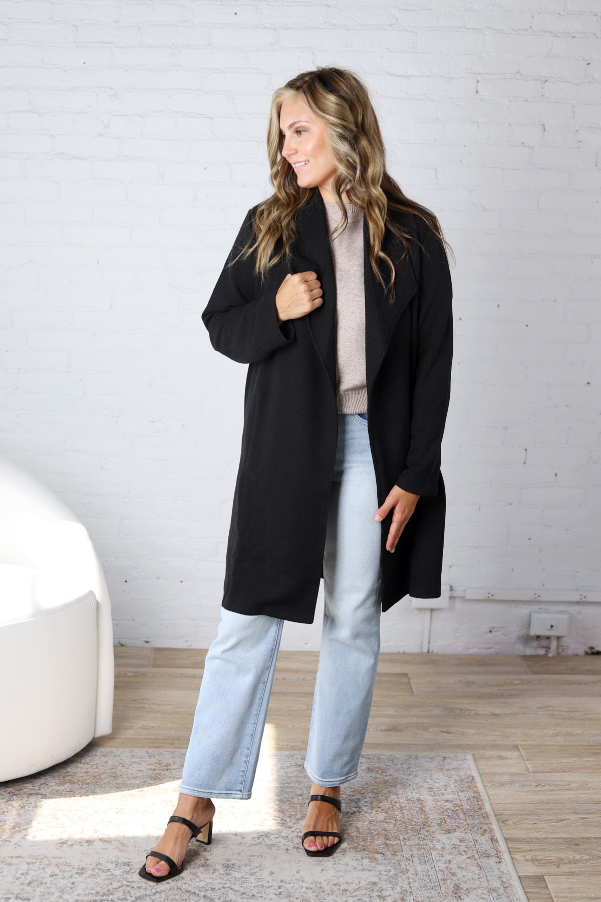 Naya Drape Open Front Coat Jacket - Black