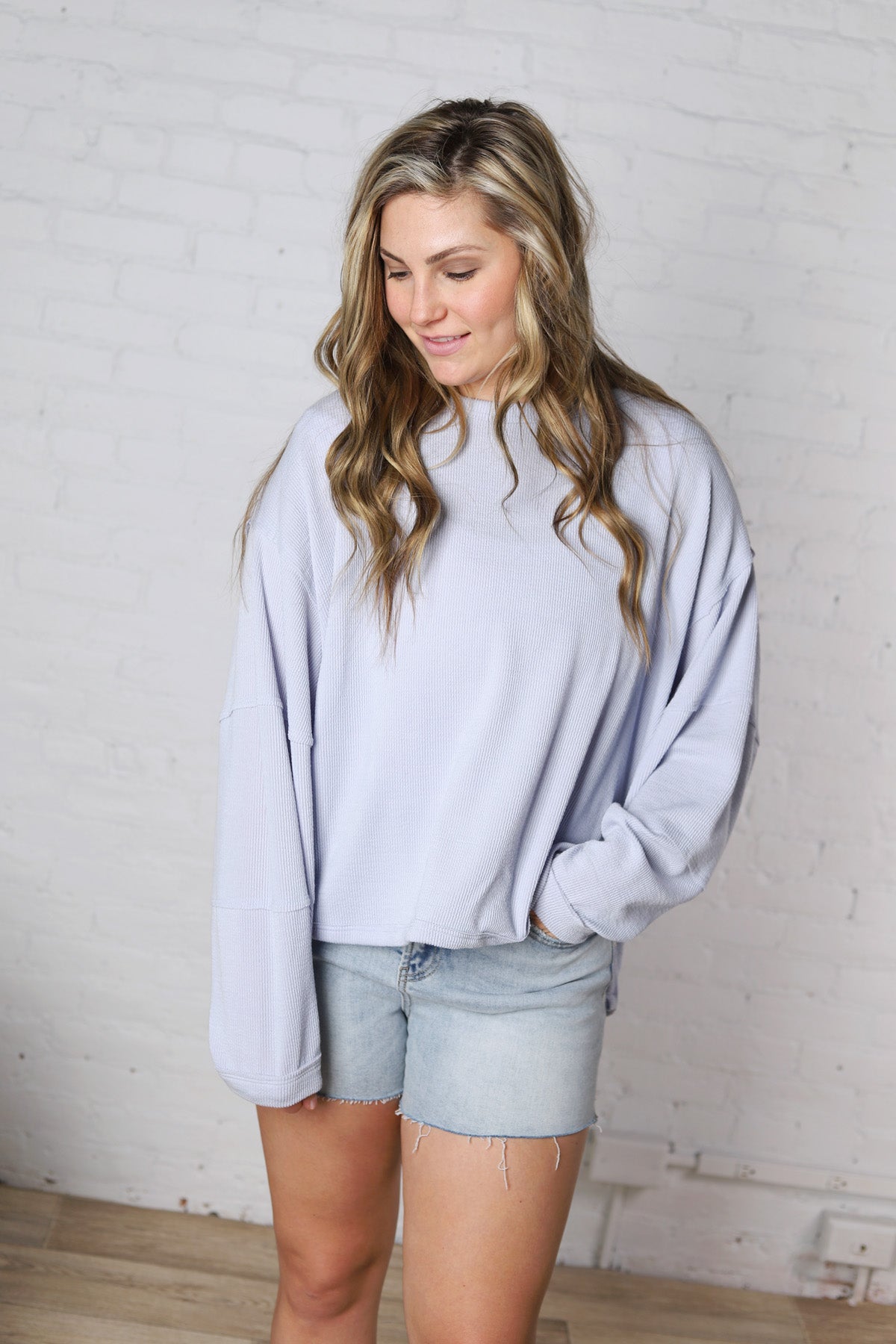 Nayla Cut Edge Detail Top - Lt Blue