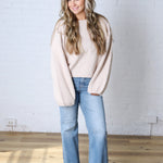 Nella Long Sleeve Fuzzy Knit Pullover Sweater - Khaki