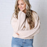Nella Long Sleeve Fuzzy Knit Pullover Sweater - Khaki