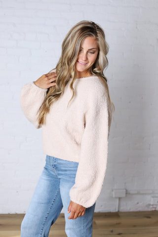 Nella Long Sleeve Fuzzy Knit Pullover Sweater - Khaki