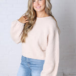 Nella Long Sleeve Fuzzy Knit Pullover Sweater - Khaki