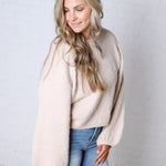Nella Long Sleeve Fuzzy Knit Pullover Sweater - Khaki
