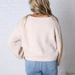 Nella Long Sleeve Fuzzy Knit Pullover Sweater - Khaki