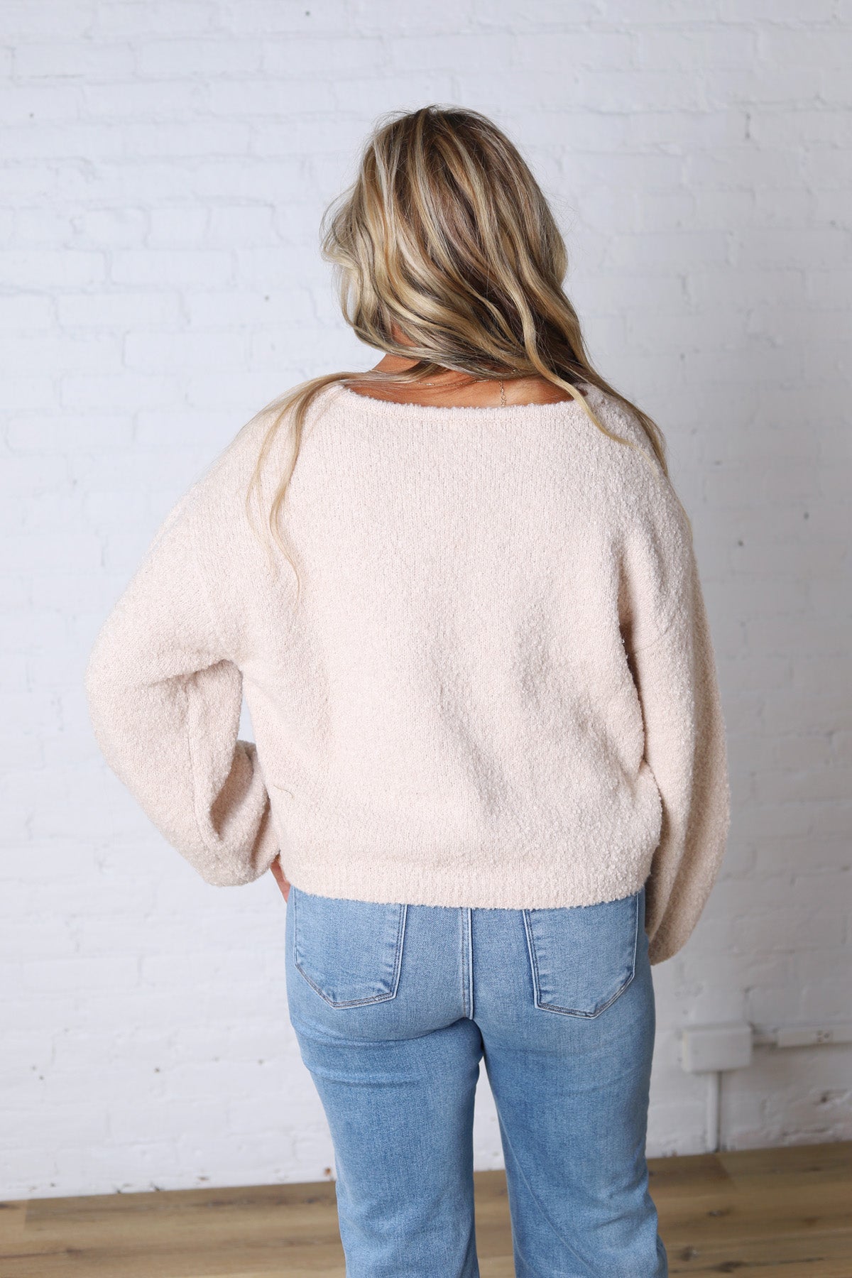 Nella Long Sleeve Fuzzy Knit Pullover Sweater - Khaki