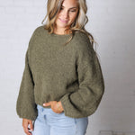 Nella Long Sleeve Fuzzy Knit Pullover Sweater - Olive