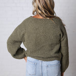 Nella Long Sleeve Fuzzy Knit Pullover Sweater - Olive