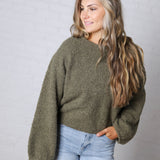 Nella Long Sleeve Fuzzy Knit Pullover Sweater - Olive