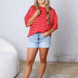 Nellie Oversized Stripe Knit Top - Red/White