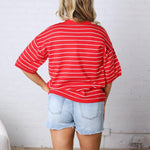 Nellie Oversized Stripe Knit Top - Red/White