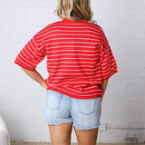 Nellie Oversized Stripe Knit Top - Red/White