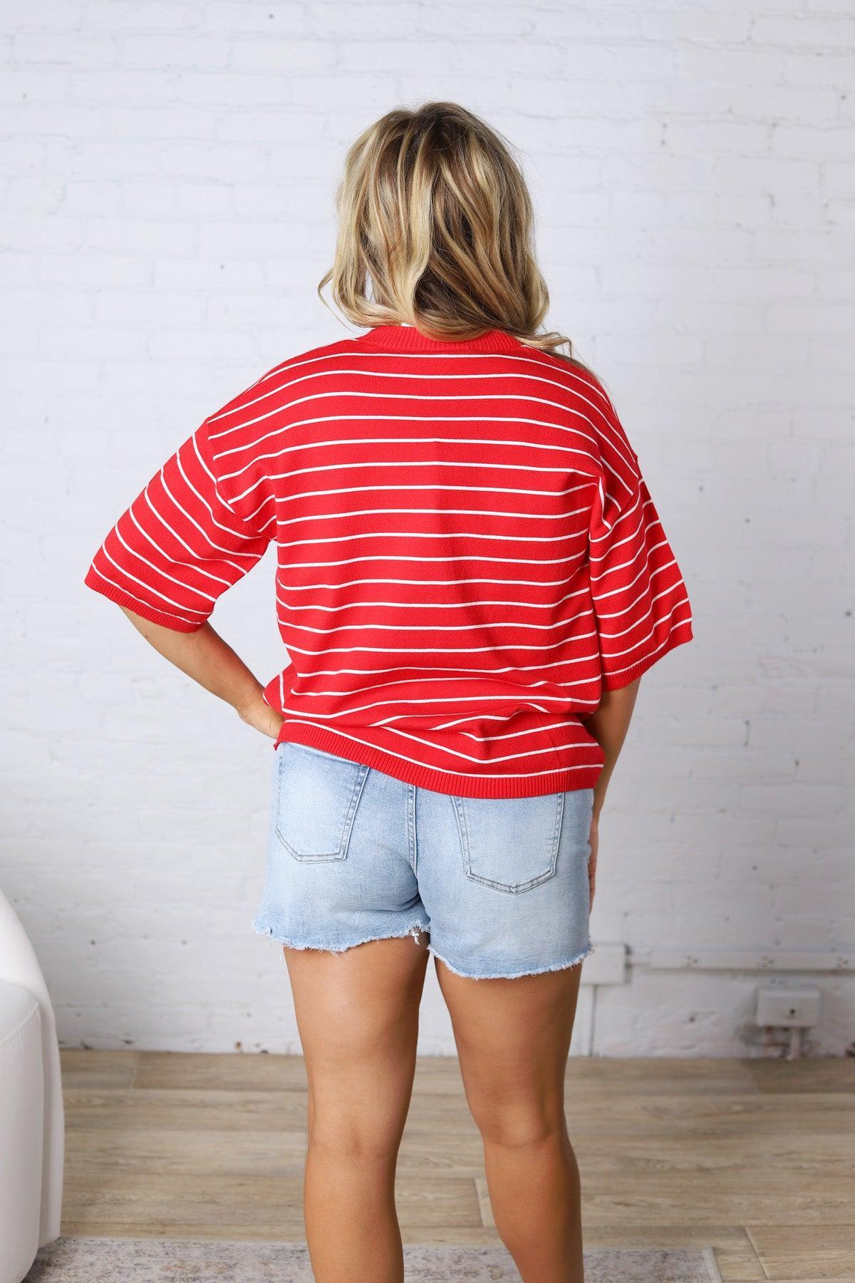 Nellie Oversized Stripe Knit Top - Red/White