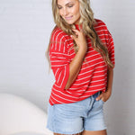 Nellie Oversized Stripe Knit Top - Red/White