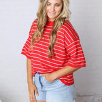 Nellie Oversized Stripe Knit Top - Red/White