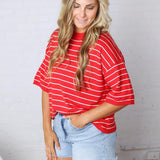 Nellie Oversized Stripe Knit Top - Red/White