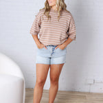 Nellie Oversized Stripe Knit Top - Taupe/White