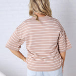 Nellie Oversized Stripe Knit Top - Taupe/White
