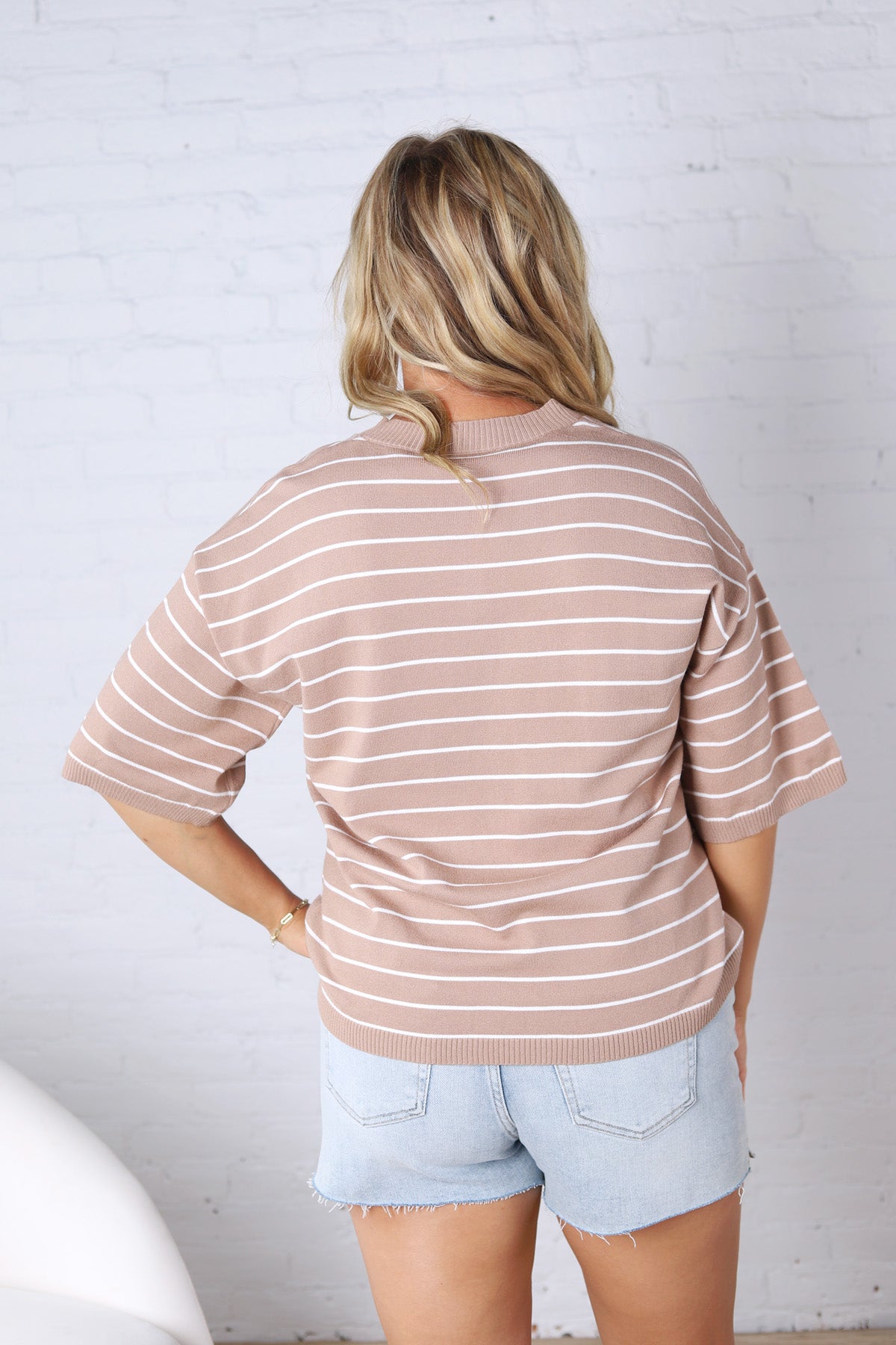 Nellie Oversized Stripe Knit Top - Taupe/White
