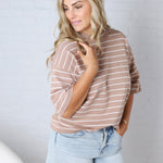 Nellie Oversized Stripe Knit Top - Taupe/White
