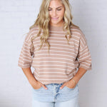 Nellie Oversized Stripe Knit Top - Taupe/White