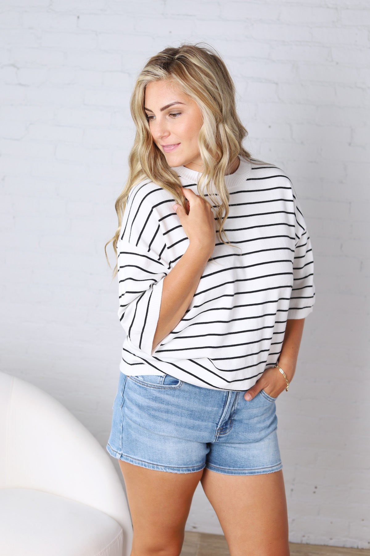 Nellie Oversized Stripe Knit Top - White/Black