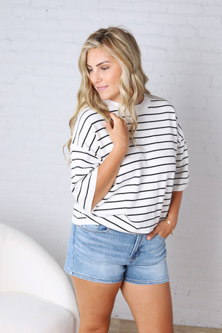 Nellie Oversized Stripe Knit Top - White/Black