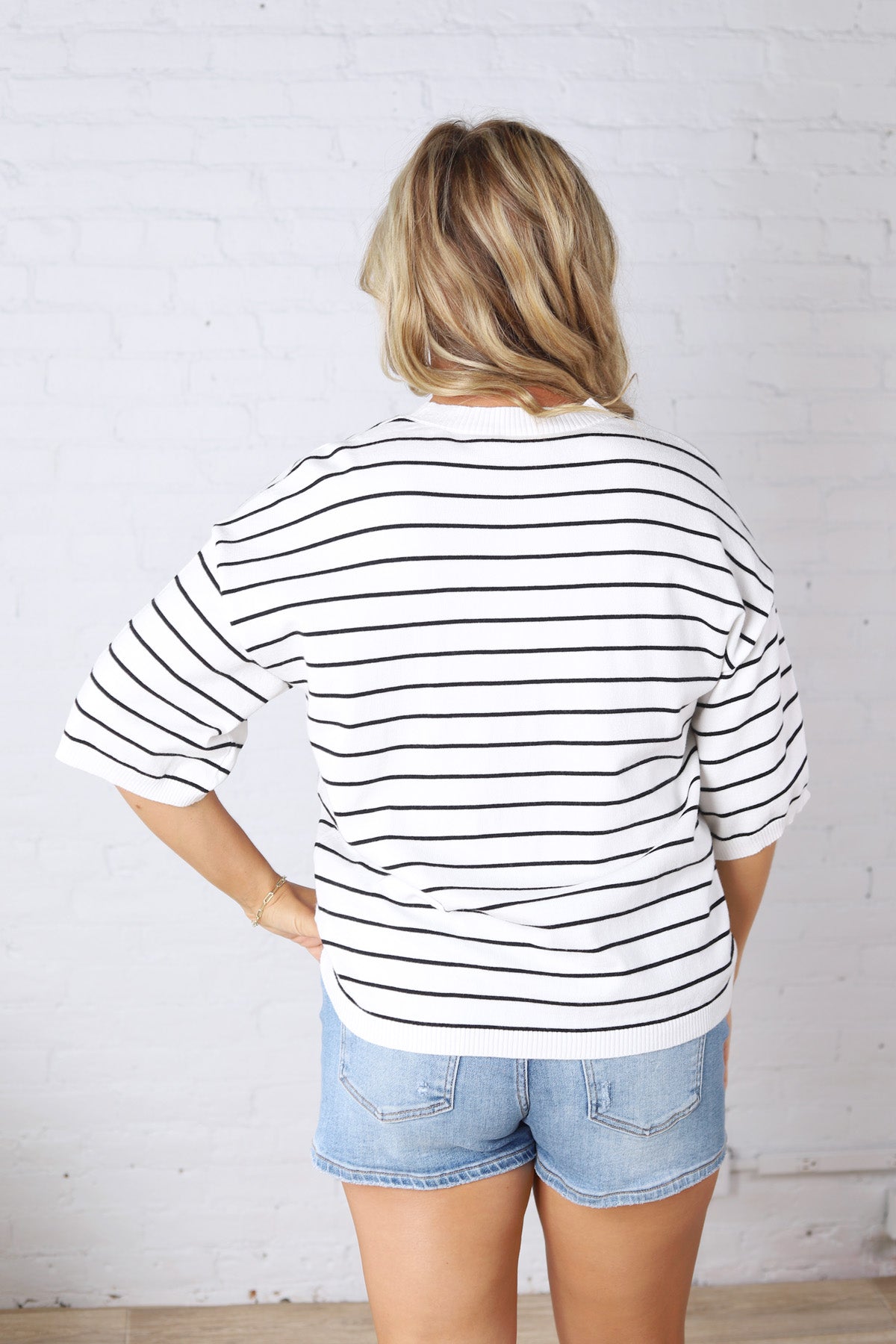 Nellie Oversized Stripe Knit Top - White/Black